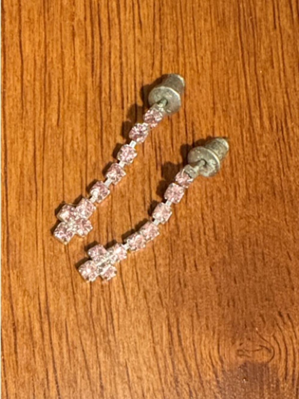 Pink Rhinestone Drop Earrings - Picture 3 of 4